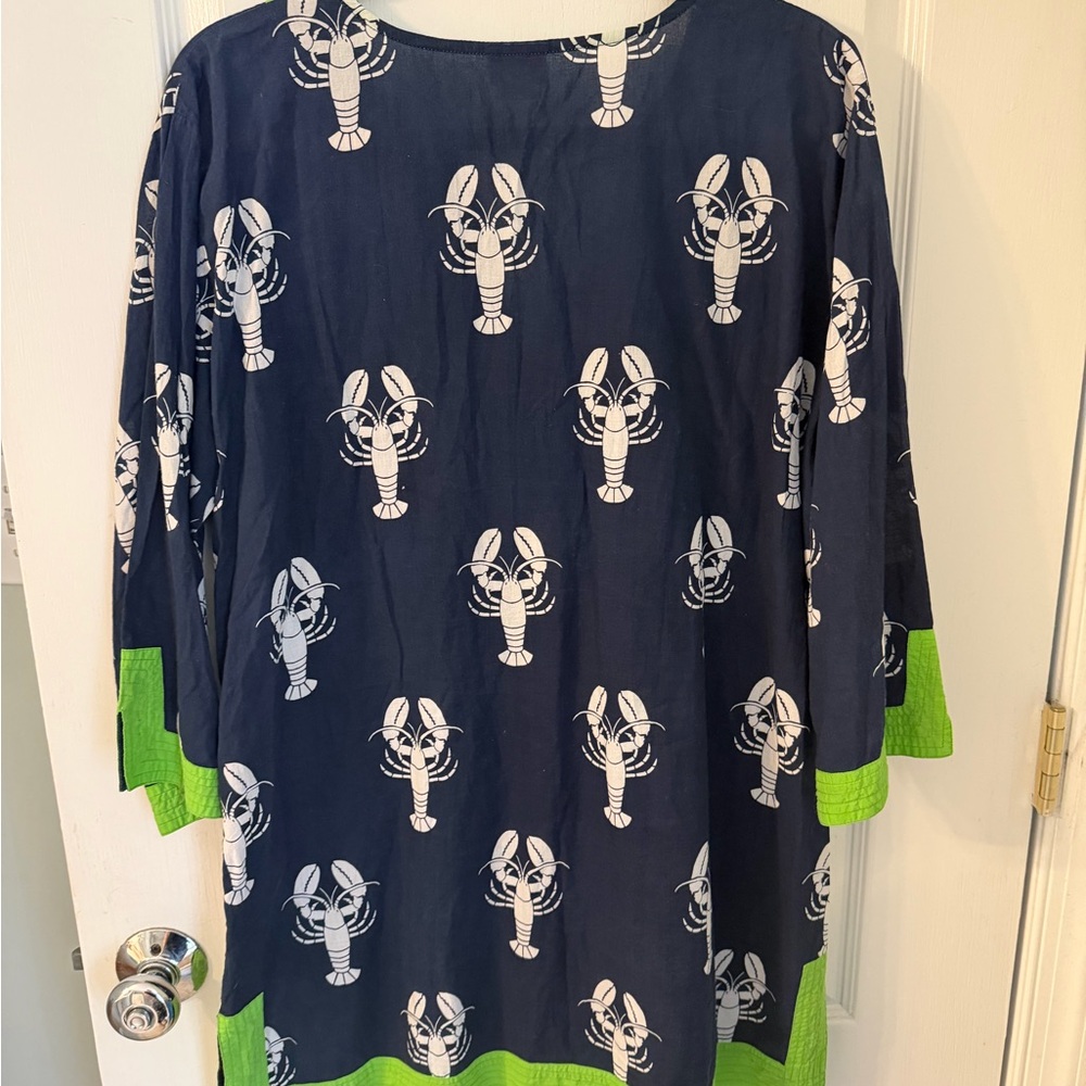 Navy Lobster Print Tunic/Swim Cover Up with Bright Green Trim Great Condition! - Picture 4 of 4